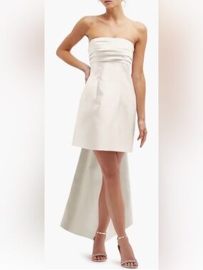 NEW ALFRED SUNG Oversize Bow Back Strapless Minidress in Ivory Size US 4